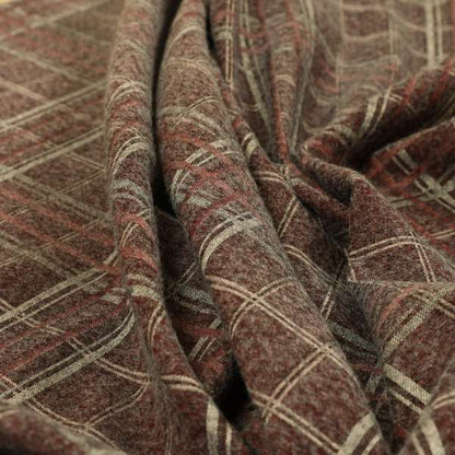 Sherbourne Wool Effect Chenille Burgundy Red Colour Tartan Plaid Pattern Curtain Upholstery Fabrics CTR-818