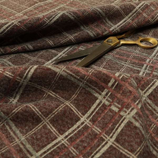 Sherbourne Wool Effect Chenille Burgundy Red Colour Tartan Plaid Pattern Curtain Upholstery Fabrics CTR-818 - Roman Blinds