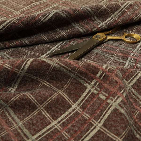 Sherbourne Wool Effect Chenille Burgundy Red Colour Tartan Plaid Pattern Curtain Upholstery Fabrics CTR-818 - Handmade Cushions