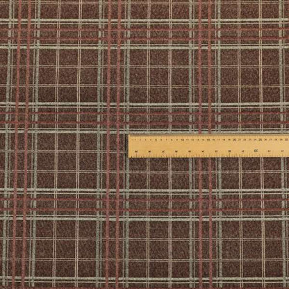 Sherbourne Wool Effect Chenille Burgundy Red Colour Tartan Plaid Pattern Curtain Upholstery Fabrics CTR-818