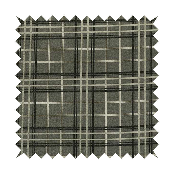 Sherbourne Wool Effect Chenille Grey Colour Tartan Plaid Pattern Curtain Upholstery Fabrics CTR-820