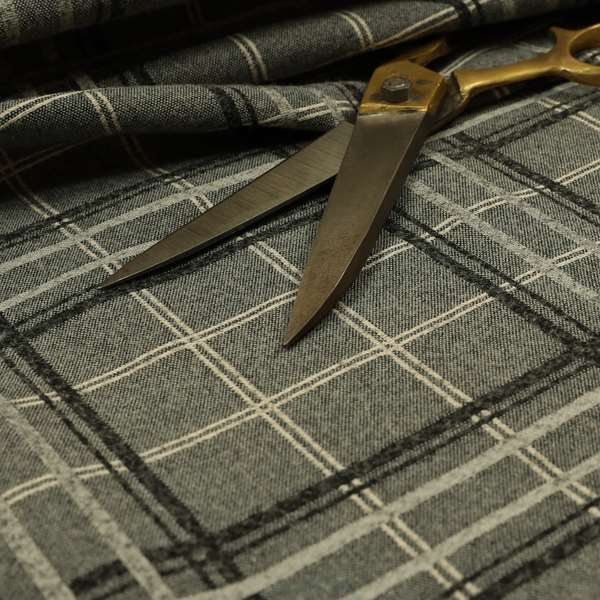 Sherbourne Wool Effect Chenille Grey Colour Tartan Plaid Pattern Curtain Upholstery Fabrics CTR-820