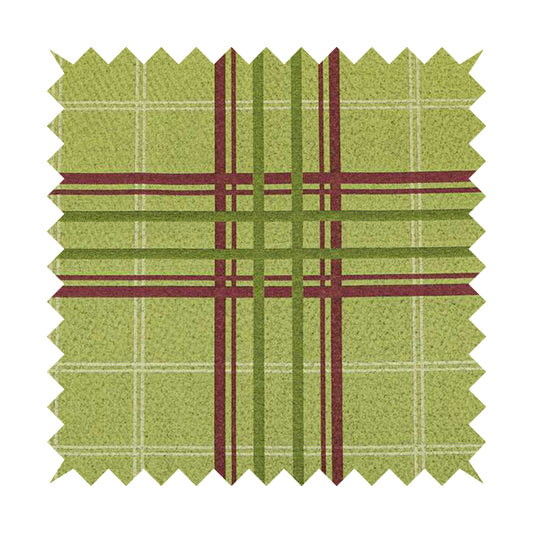 Melton Soft Wool Effect Chenille Green Tartan Pattern Curtain Upholstery Fabrics CTR-821