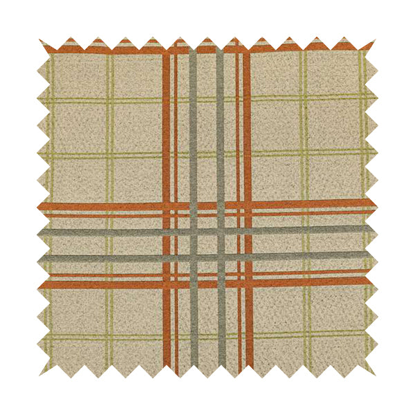 Melton Soft Wool Effect Chenille Green Orange Tartan Pattern Curtain Upholstery Fabrics CTR-822 - Made To Measure Curtains