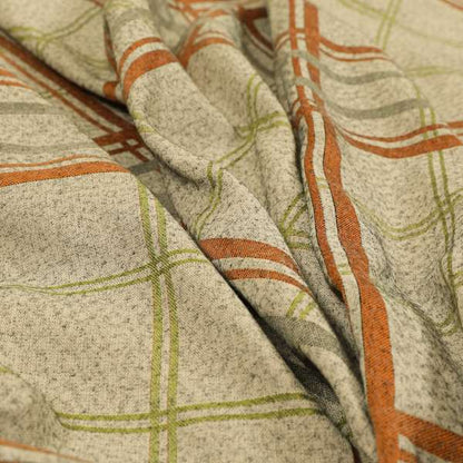 Melton Soft Wool Effect Chenille Green Orange Tartan Pattern Curtain Upholstery Fabrics CTR-822 - Roman Blinds