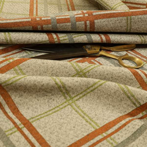 Melton Soft Wool Effect Chenille Green Orange Tartan Pattern Curtain Upholstery Fabrics CTR-822