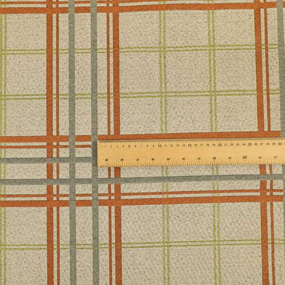 Melton Soft Wool Effect Chenille Green Orange Tartan Pattern Curtain Upholstery Fabrics CTR-822
