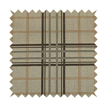 Melton Soft Wool Effect Chenille Brown Orange Tartan Pattern Curtain Upholstery Fabrics CTR-823 - Roman Blinds