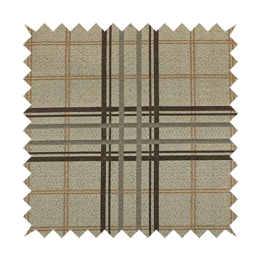 Melton Soft Wool Effect Chenille Brown Orange Tartan Pattern Curtain Upholstery Fabrics CTR-823