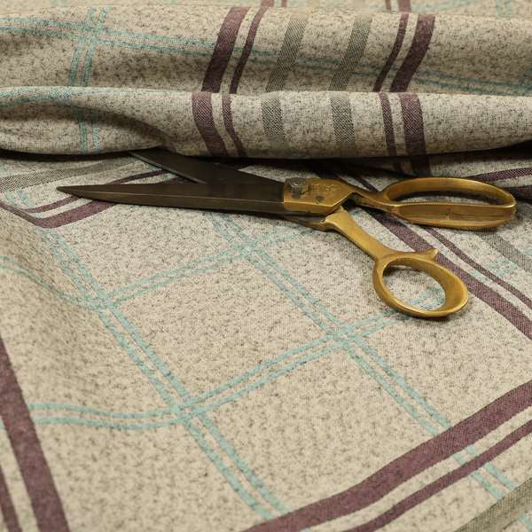 Melton Soft Wool Effect Chenille Purple Blue Tartan Pattern Curtain Upholstery Fabrics CTR-824