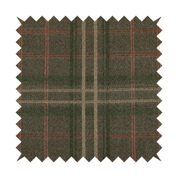 Melton Soft Wool Effect Chenille Brown Green Tartan Pattern Curtain Upholstery Fabrics CTR-825 - Made To Measure Curtains