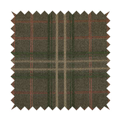 Melton Soft Wool Effect Chenille Brown Green Tartan Pattern Curtain Upholstery Fabrics CTR-825 - Made To Measure Curtains