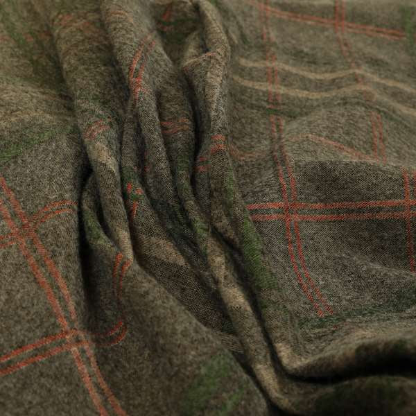 Melton Soft Wool Effect Chenille Brown Green Tartan Pattern Curtain Upholstery Fabrics CTR-825 - Made To Measure Curtains