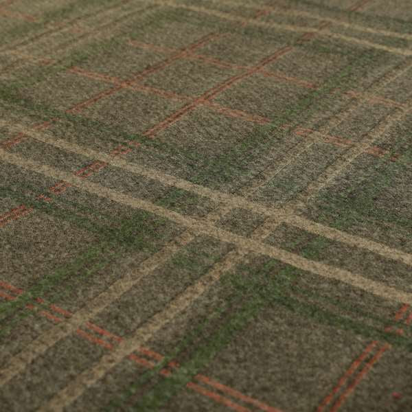 Melton Soft Wool Effect Chenille Brown Green Tartan Pattern Curtain Upholstery Fabrics CTR-825 - Roman Blinds