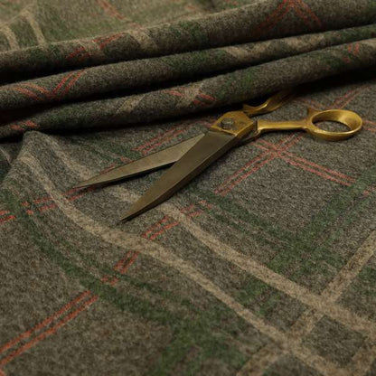 Melton Soft Wool Effect Chenille Brown Green Tartan Pattern Curtain Upholstery Fabrics CTR-825 - Made To Measure Curtains