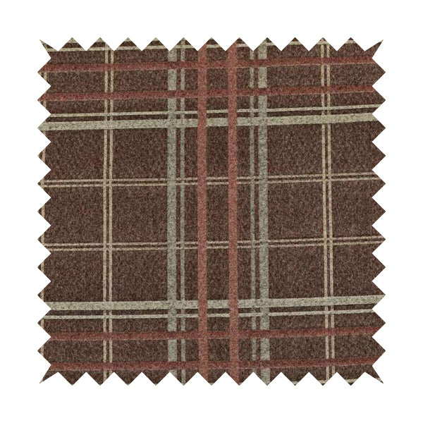 Melton Soft Wool Effect Chenille Burgundy Red Tartan Pattern Curtain Upholstery Fabrics CTR-826