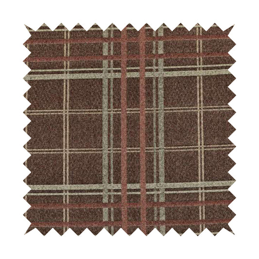 Melton Soft Wool Effect Chenille Burgundy Red Tartan Pattern Curtain Upholstery Fabrics CTR-826