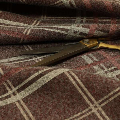 Melton Soft Wool Effect Chenille Burgundy Red Tartan Pattern Curtain Upholstery Fabrics CTR-826