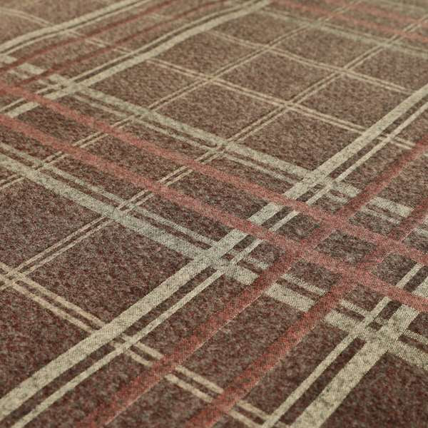 Melton Soft Wool Effect Chenille Burgundy Red Tartan Pattern Curtain Upholstery Fabrics CTR-826 - Roman Blinds
