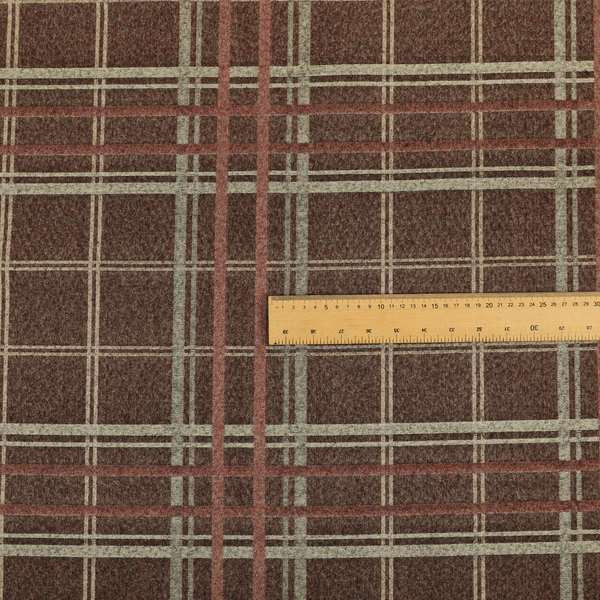 Melton Soft Wool Effect Chenille Burgundy Red Tartan Pattern Curtain Upholstery Fabrics CTR-826