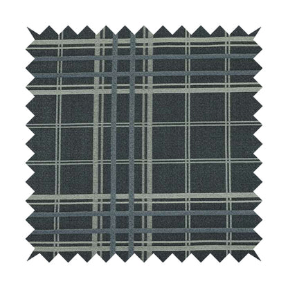 Melton Soft Wool Effect Chenille Blue Tartan Pattern Curtain Upholstery Fabrics CTR-827