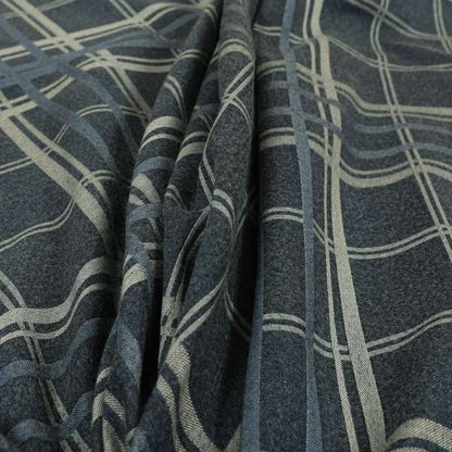 Melton Soft Wool Effect Chenille Blue Tartan Pattern Curtain Upholstery Fabrics CTR-827 - Roman Blinds
