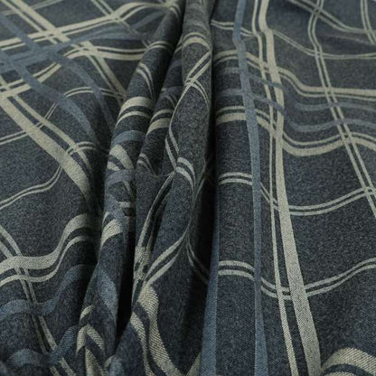 Melton Soft Wool Effect Chenille Blue Tartan Pattern Curtain Upholstery Fabrics CTR-827 - Made To Measure Curtains