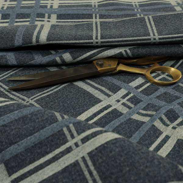 Melton Soft Wool Effect Chenille Blue Tartan Pattern Curtain Upholstery Fabrics CTR-827 - Made To Measure Curtains