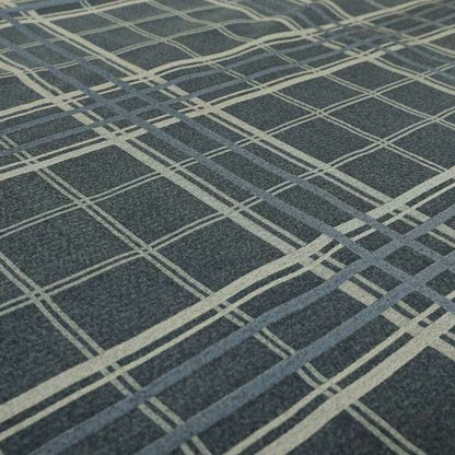 Melton Soft Wool Effect Chenille Blue Tartan Pattern Curtain Upholstery Fabrics CTR-827