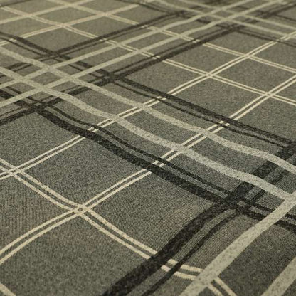 Melton Soft Wool Effect Chenille Grey Tartan Pattern Curtain Upholstery Fabrics CTR-828