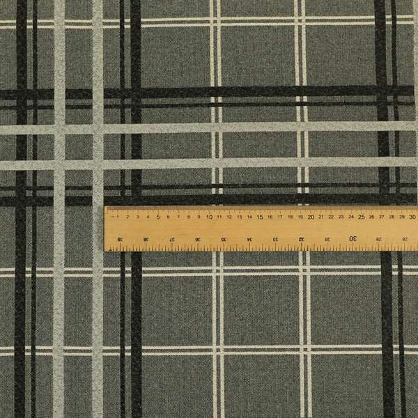 Melton Soft Wool Effect Chenille Grey Tartan Pattern Curtain Upholstery Fabrics CTR-828 - Roman Blinds