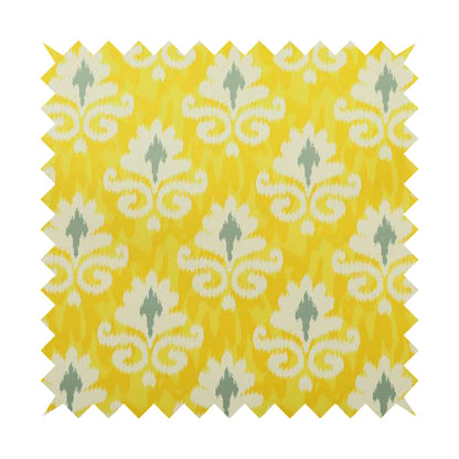 Freedom Printed Velvet Fabric Collection Damask Pattern In Yellow Grey Colour Upholstery Fabric CTR-83 - Made To Measure Curtains