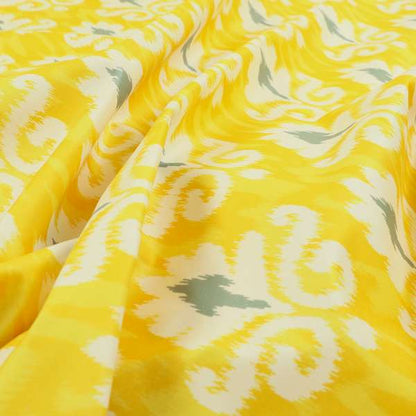 Freedom Printed Velvet Fabric Collection Damask Pattern In Yellow Grey Colour Upholstery Fabric CTR-83 - Made To Measure Curtains