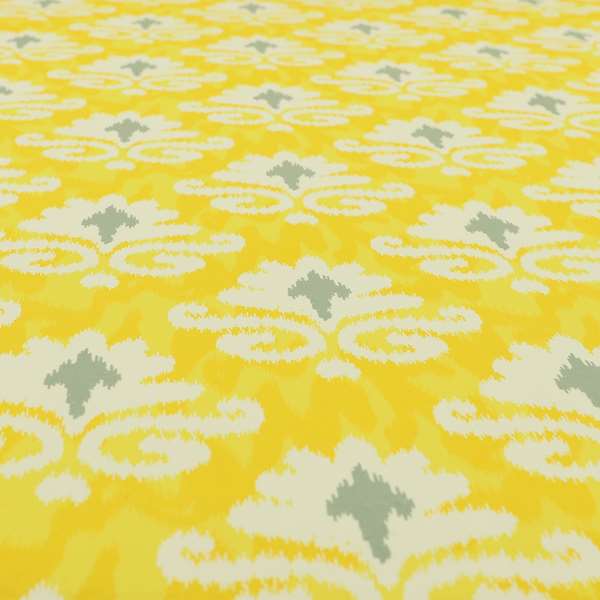 Freedom Printed Velvet Fabric Collection Damask Pattern In Yellow Grey Colour Upholstery Fabric CTR-83 - Roman Blinds