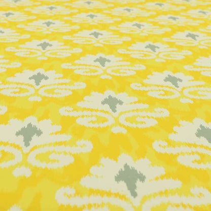 Freedom Printed Velvet Fabric Collection Damask Pattern In Yellow Grey Colour Upholstery Fabric CTR-83 - Handmade Cushions