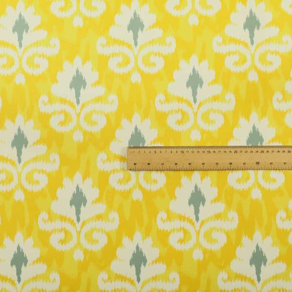 Freedom Printed Velvet Fabric Collection Damask Pattern In Yellow Grey Colour Upholstery Fabric CTR-83 - Roman Blinds