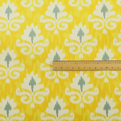 Freedom Printed Velvet Fabric Collection Damask Pattern In Yellow Grey Colour Upholstery Fabric CTR-83 - Roman Blinds