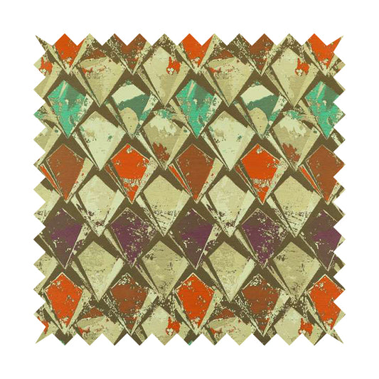 Hawaii Modern Diamond Geometric Pattern Teal Orange Purple Chenille Upholstery Fabrics CTR-833