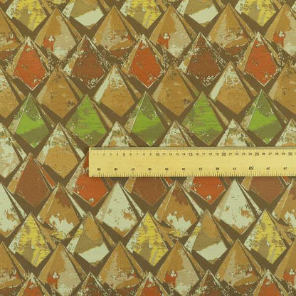 Hawaii Modern Diamond Geometric Pattern Orange Brown Yellow Chenille Upholstery Fabrics CTR-834 - Roman Blinds