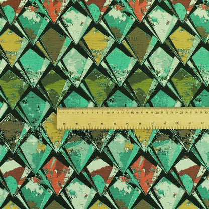 Hawaii Modern Diamond Geometric Pattern Teal Green Yellow Chenille Upholstery Fabrics CTR-836 - Roman Blinds