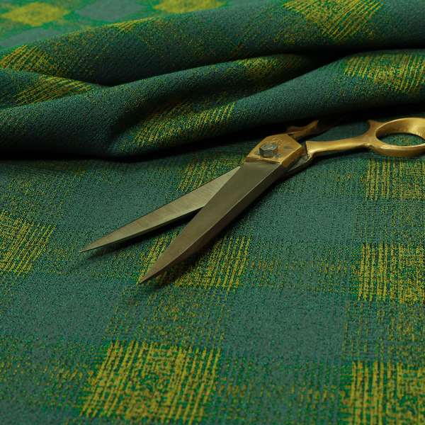 Glencoe Green Blue Colour Flat Weave Chenille Faded Tartan Pattern Upholstery Fabric CTR-837