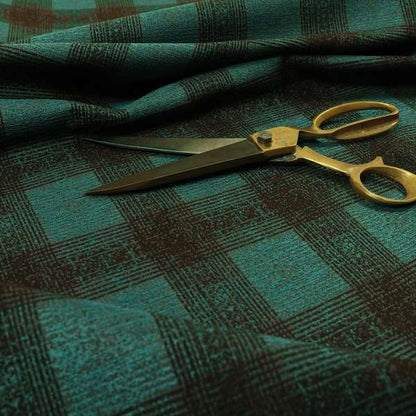 Glencoe Black Blue Colour Flat Weave Chenille Faded Tartan Pattern Upholstery Fabric CTR-838 - Roman Blinds
