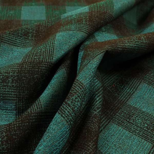 Glencoe Black Blue Colour Flat Weave Chenille Faded Tartan Pattern Upholstery Fabric CTR-838 - Roman Blinds