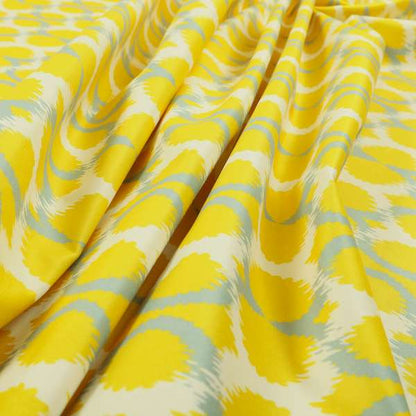 Freedom Printed Velvet Fabric Collection Small Damask Pattern In Yellow Grey Colour Upholstery Fabric CTR-84 - Roman Blinds