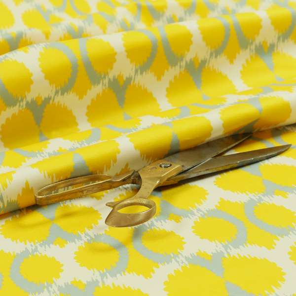 Freedom Printed Velvet Fabric Collection Small Damask Pattern In Yellow Grey Colour Upholstery Fabric CTR-84 - Made To Measure Curtains