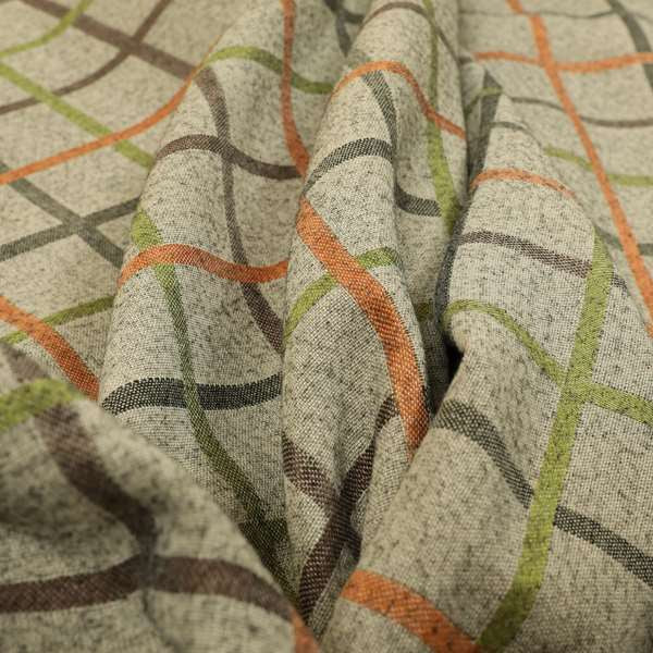 Clifton Orange Green Colour Tartan Scottish Pattern Soft Touch Wool Effect Furnishing Fabric CTR-842