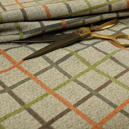 Clifton Orange Green Colour Tartan Scottish Pattern Soft Touch Wool Effect Furnishing Fabric CTR-842 - Roman Blinds