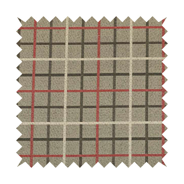 Clifton Red Brown White Colour Tartan Scottish Pattern Soft Touch Wool Effect Furnishing Fabric CTR-844 - Made To Measure Curtains