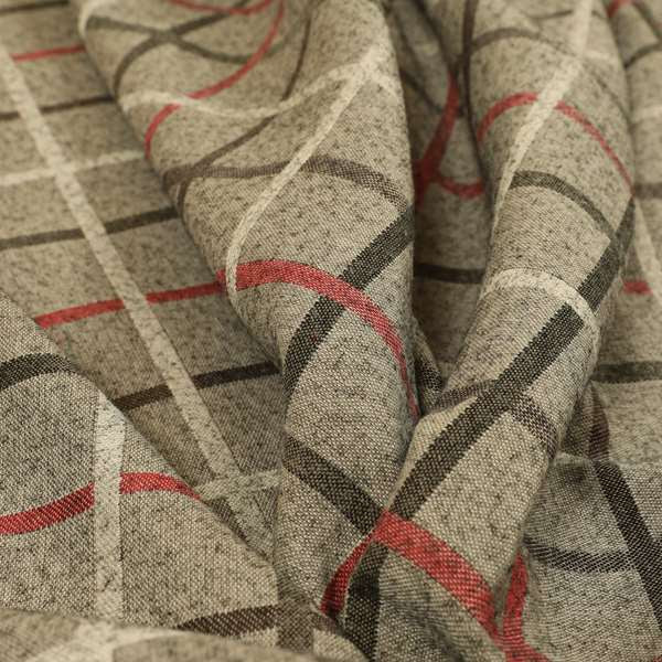 Clifton Red Brown White Colour Tartan Scottish Pattern Soft Touch Wool Effect Furnishing Fabric CTR-844