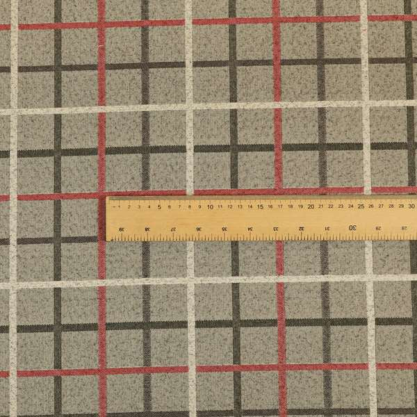 Clifton Red Brown White Colour Tartan Scottish Pattern Soft Touch Wool Effect Furnishing Fabric CTR-844